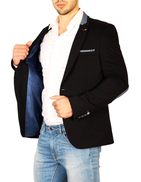 Contrast Lapel and Pockets Slim Fit Blazer