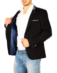 Contrast Lapel and Pockets Slim Fit Blazer