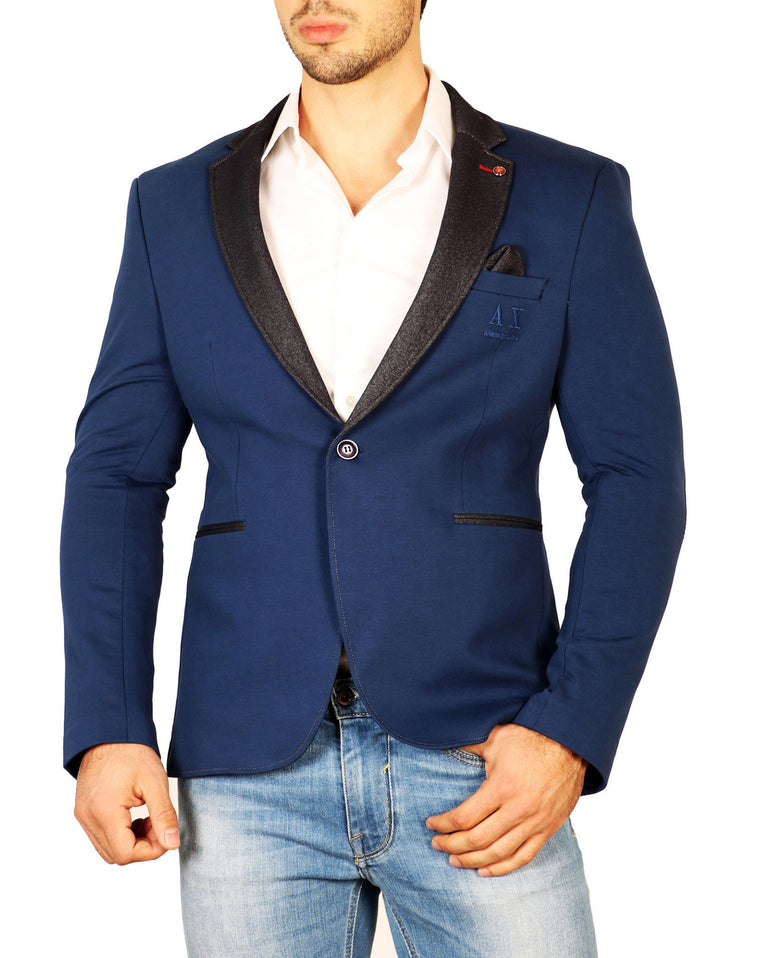 Contrast Lapel Single Button Fitted Blazer