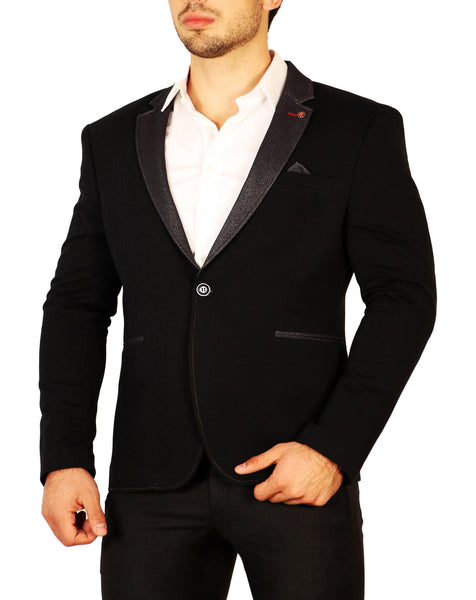 Contrast Lapel Single Button Fitted Blazer