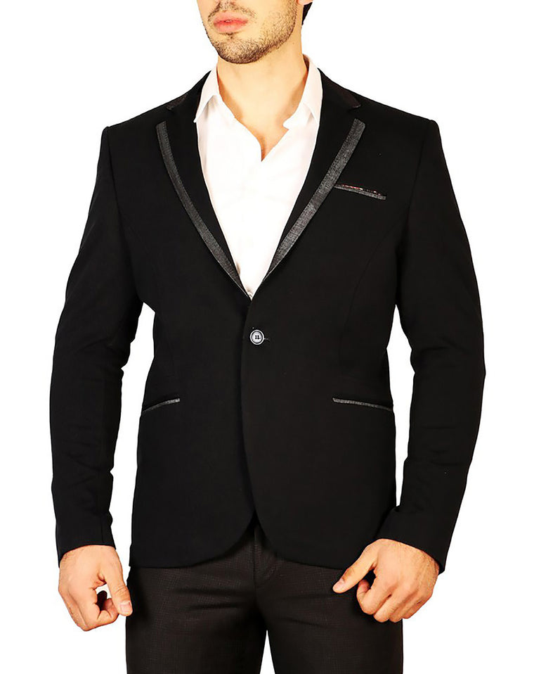 Contrast Lapel Trim Fitted Jacket