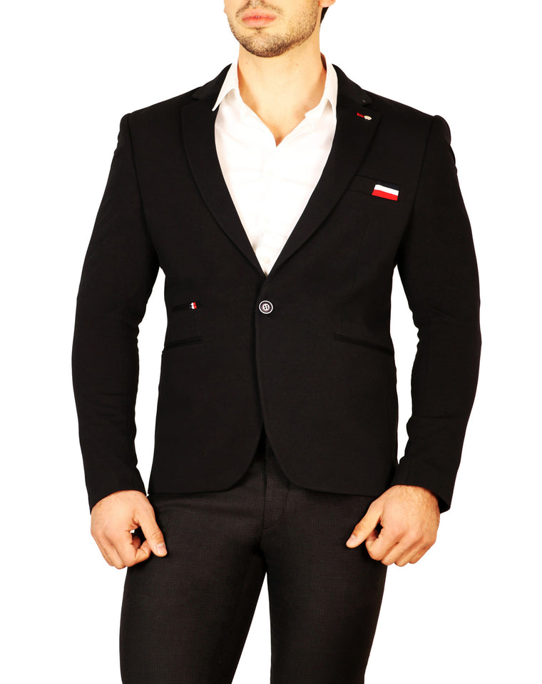 Notch Lapel Contrast Chest Pocket Fitted Blazer