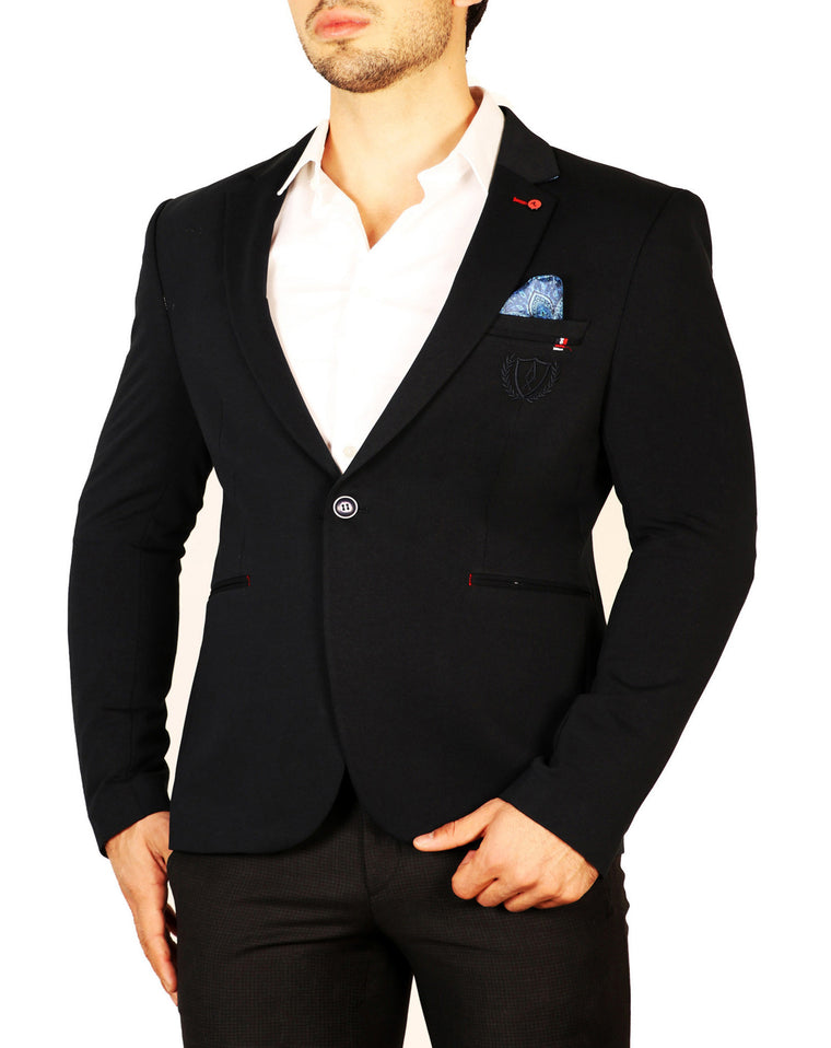 Notch Lapel Contrast Pocket Square Fitted Blazer