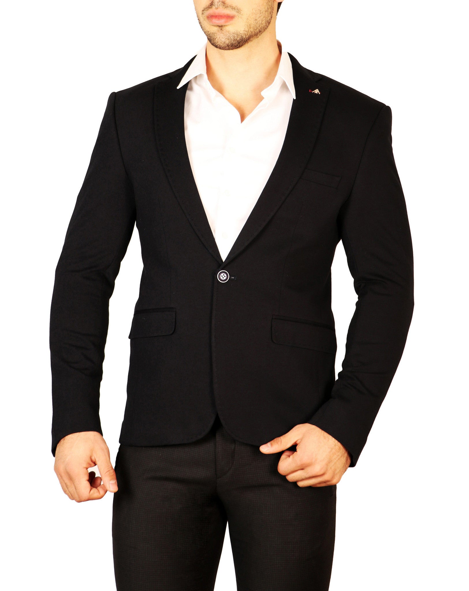 Notch Lapel Navy Fitted Blazer