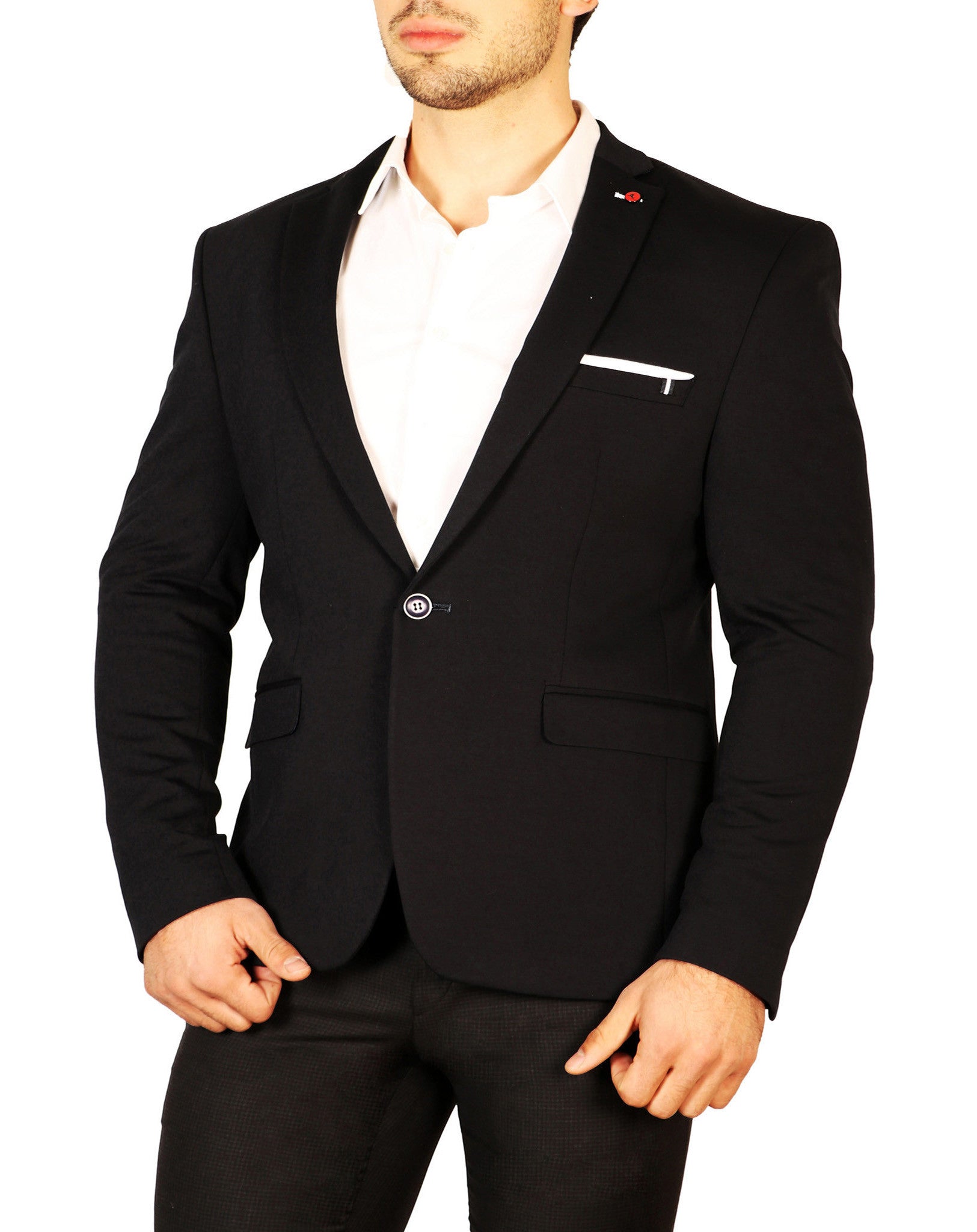 Notch Lapel Silver Pocket Trim Fitted Jacket