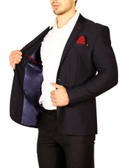 Notch Lapel Red Checkered Pocket Square Fitted Blazer