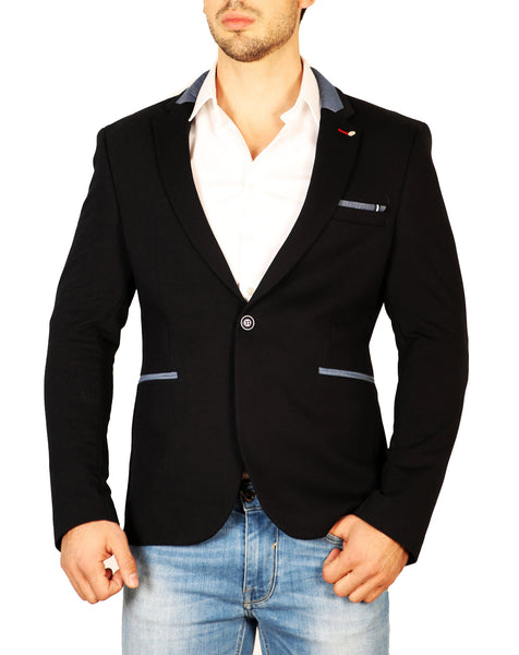 Contrast Lapel and Pockets Slim Fit Blazer